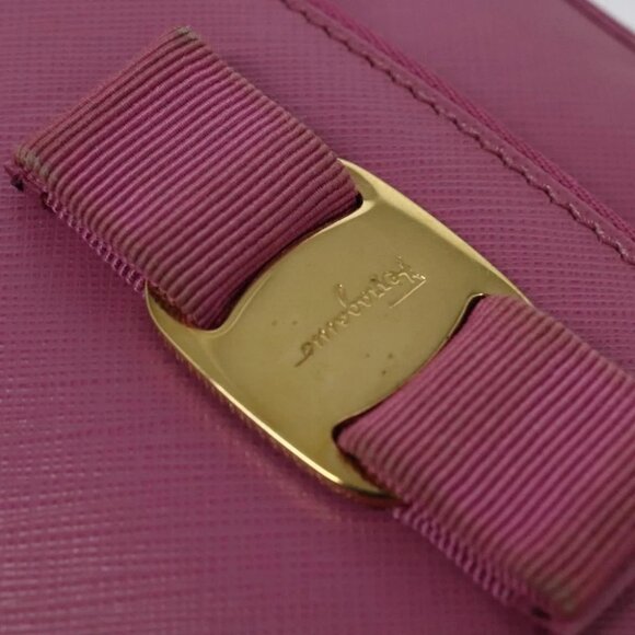 Salvatore Ferragamo Chain Shoulder Bag Safiano Leather Pink Gold - Picture 9 of 15